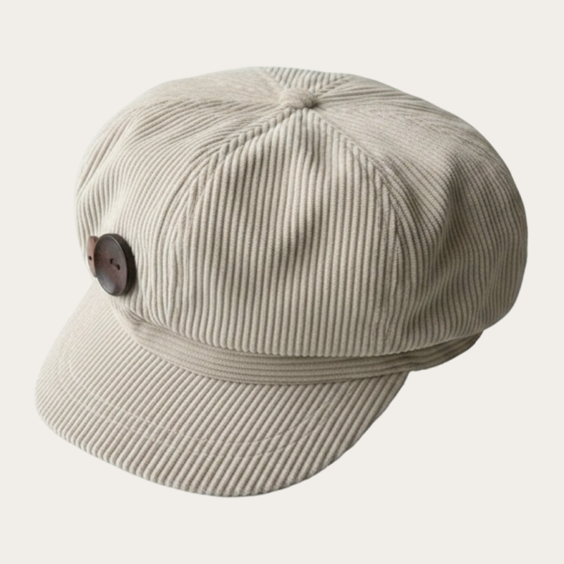 Casquette gavroche velours côtelé beige boutons