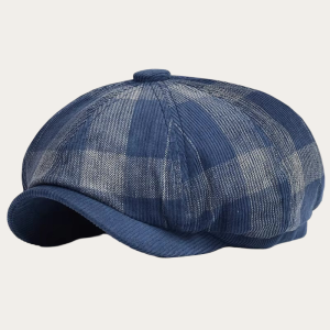 Casquette gavroche velours carreaux bleu