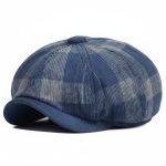 Casquette gavroche velours carreaux bleu studio