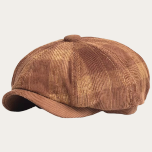 Casquette gavroche velours carreaux café