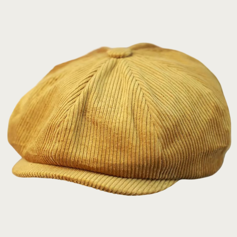 Casquette gavroche jaune en velours côtelé 8 panneaux avec visière courte