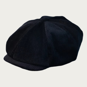 Casquette gavroche noire en velours côtelé 8 panneaux avec visière courte
