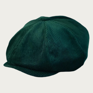 Casquette gavroche vert bouteille en velours côtelé 8 panneaux avec visière courte